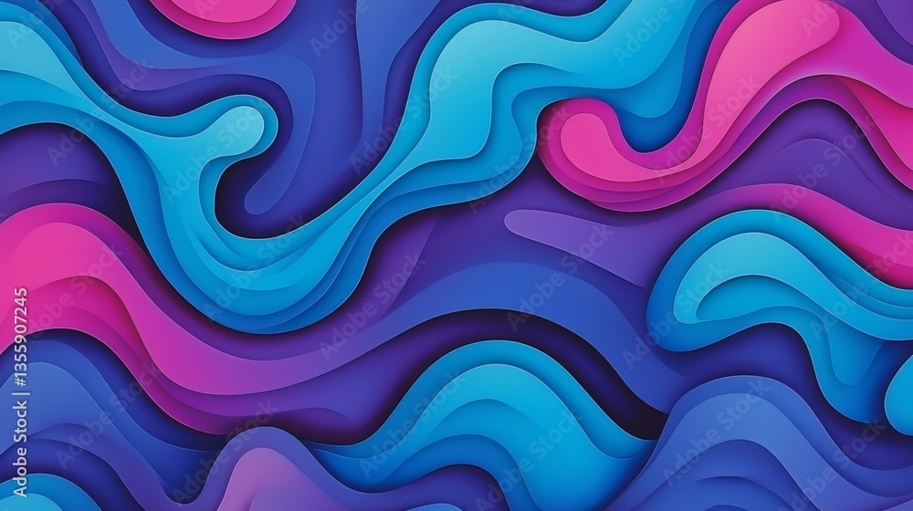 Fototapeta premium Abstract Blue Pink Purple Wave Paper Cut Design Background Illustration