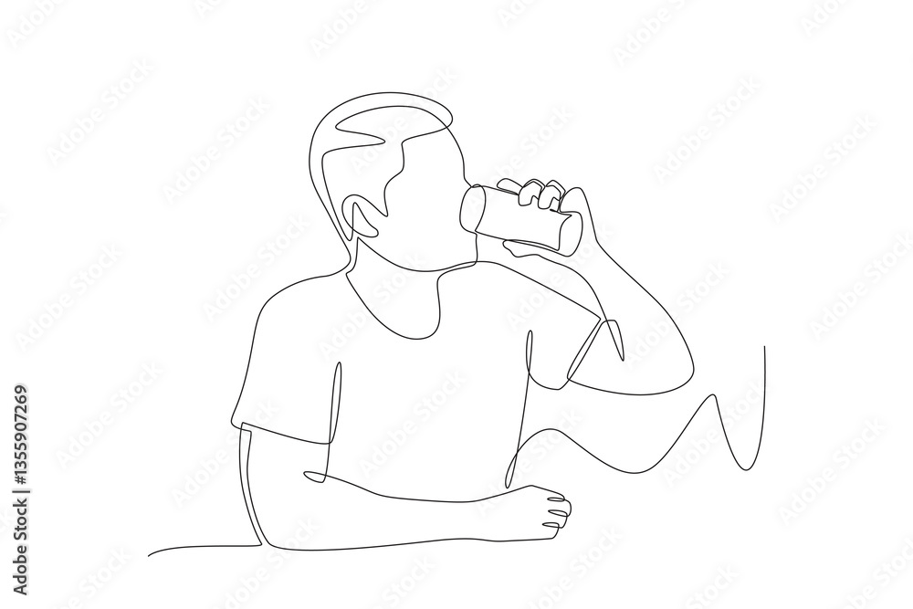 Man drinking a glass of water. Drinking water concept one-line drawing Man drinking a glass of water. Drinking water concept one-line drawing