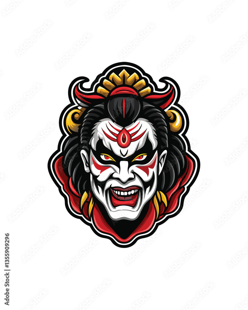 A meticulously detailed portrait of a Kabuki actor, showcasing elaborate costume, dramatic makeup (Kumadori), and intense expression. A meticulously detailed portrait of a Kabuki actor, showcasing elaborate costume, dramatic makeup (Kumadori), and intense expression.