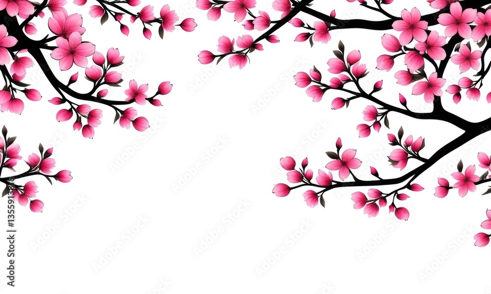Fototapeta premium Cherry blossom branches in full bloom against a clean white background