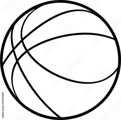 Basketball ball outline coloring book page, basketball line art vector drawing illustration