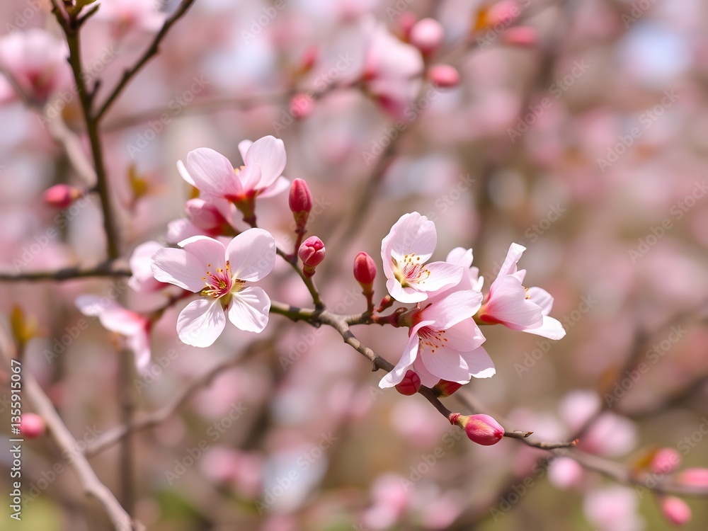 Delicate pink blossoms softly bloom under bright sunlight. AI Generated Delicate pink blossoms softly bloom under bright sunlight. AI Generated