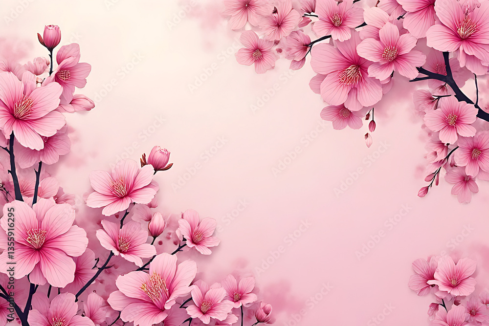 Obraz premium Copy space pattern nature art sakura flower are pink cool tone design for print decorate product and other. tree, kimono, cool tone, ornament, painting, paint, branch, backgrounds, pink flowers.