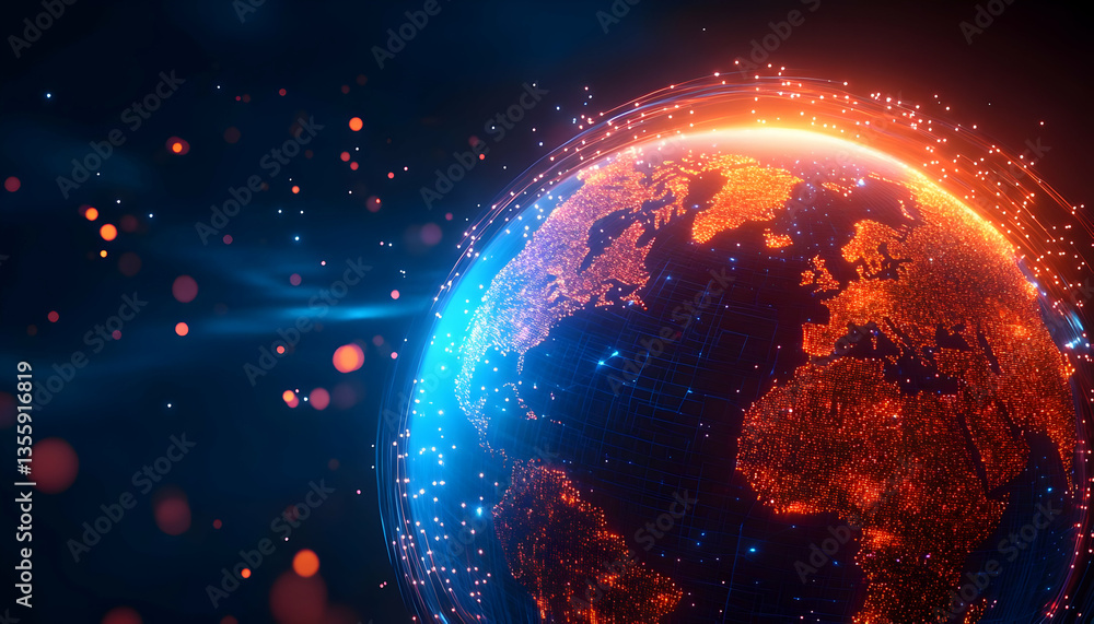 Fototapeta premium A stunning digital rendering of Earth, showcasing vibrant colors and atmospheric effects. Ideal for environmental themes.