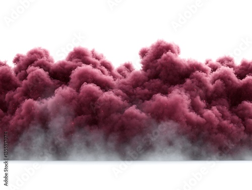 A billowing mass of vibrant red smoke against a white backdrop