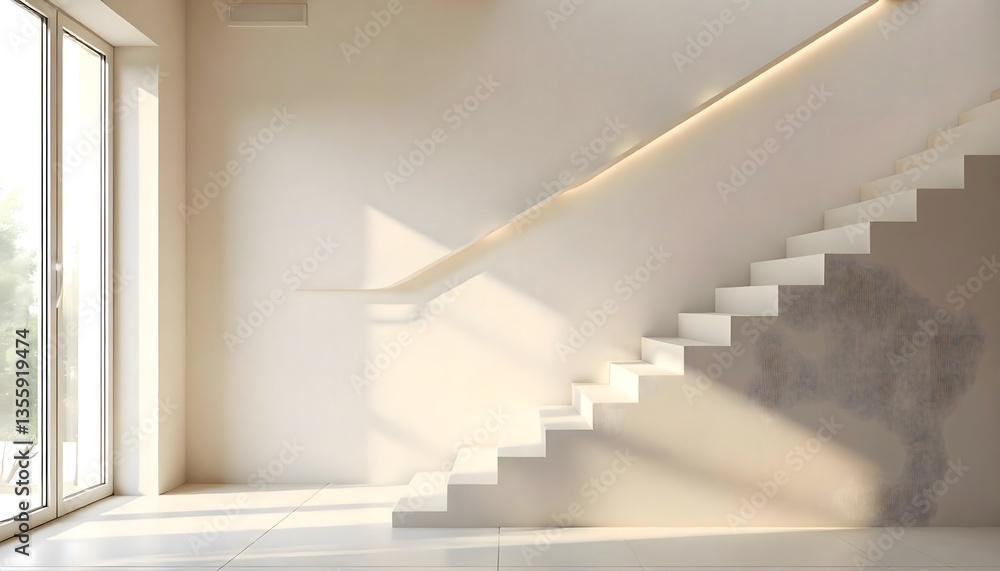 Obraz premium Modern Home Design Inspiration Featuring a Curved White Staircase with Ocean Views