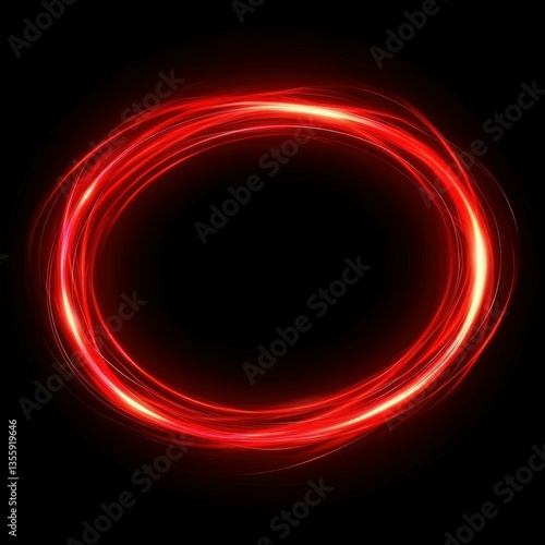 Vibrant Circular Red Light Trail Abstract Design on Black Background Representing Energy Movement and Dynamic Flow with a Futuristic Appeal