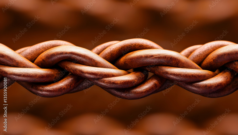 Obraz premium Close-up view of intertwined ropes, showcasing the intricate texture and strength of woven fibers in a warm, rustic setting.