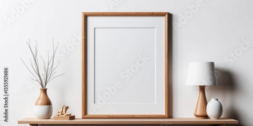 Minimalist living room decor with wooden frame and modern accessories