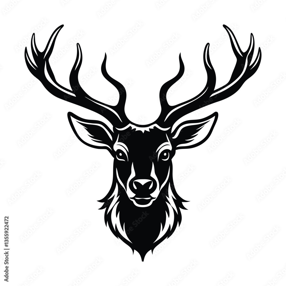 Naklejka premium Majestic Stag Deer Head Silhouette Vector Art