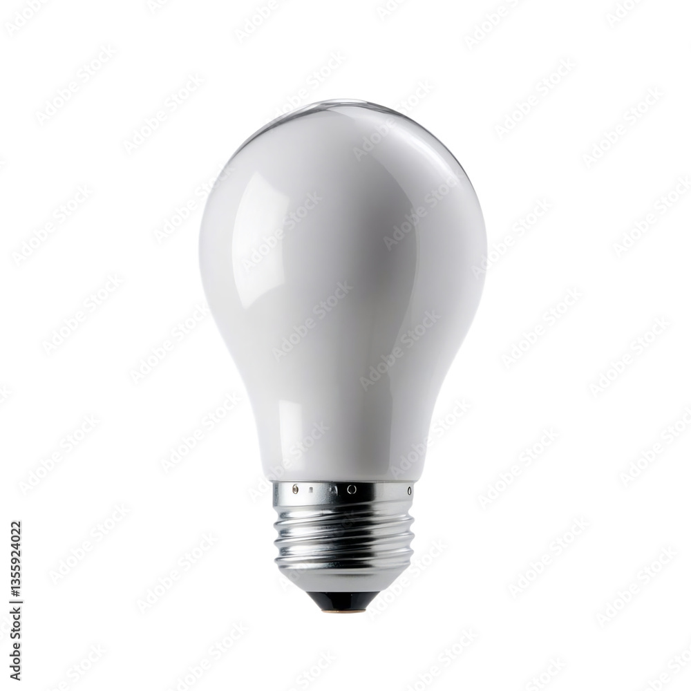 Close-up of a white lightbulb on a transparent background. The bulb is pear-shaped with a silver metal base Close-up of a white lightbulb on a transparent background. The bulb is pear-shaped with a silver metal base