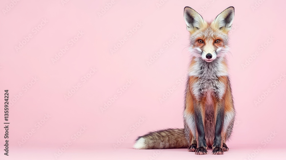 Obraz premium Realistic Red Fox Portrait on Pink Background for Creative Projects