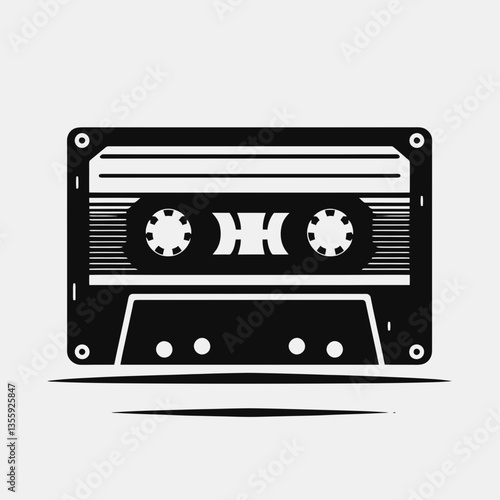  very simple flat and minimalist Cassette Tape silhouette in black on a white background