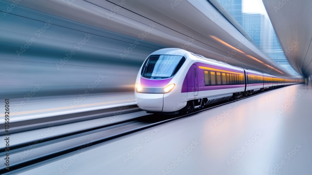 Naklejka premium Modern high-speed train enters a tunnel. Rapid transit within a city