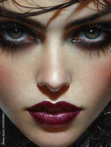 Womans Intense Gaze with Dark Makeup.