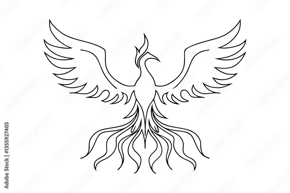 Obraz premium Majestic Phoenix Bird, Line Art, Mythical Creature, Rebirth Symbol, Elegant Design