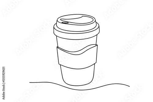 Singleline drawing of a disposable coffee cup with sleeve