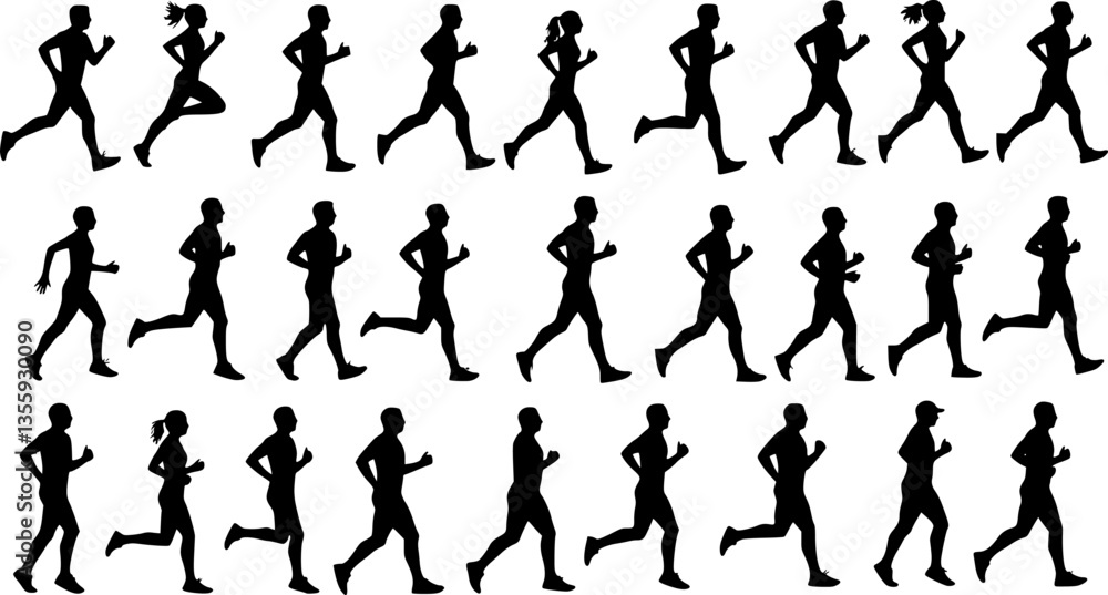 set silhouettes of people running pose. vector set set silhouettes of people running pose. vector set