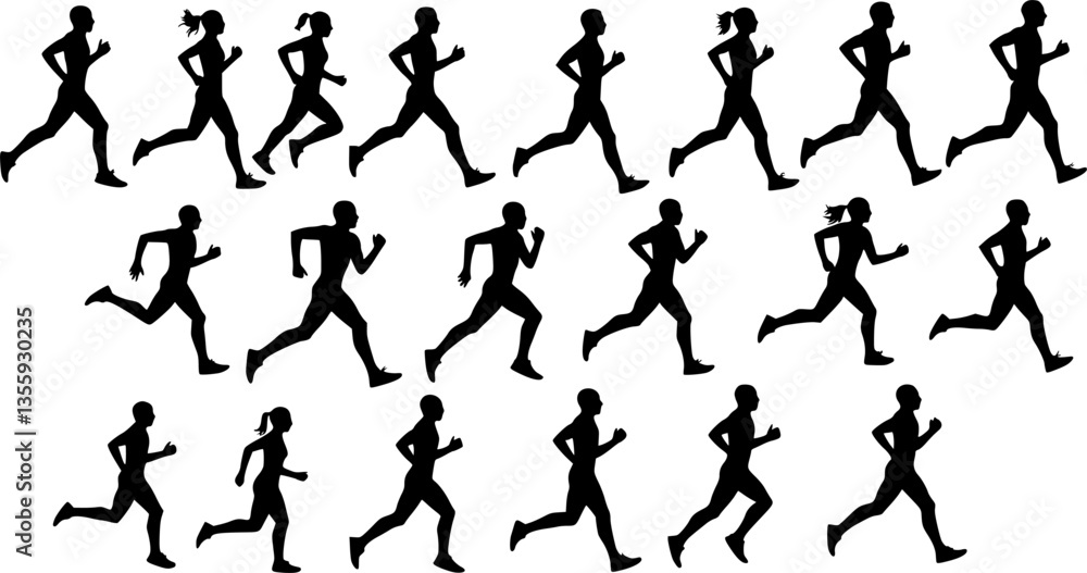 set silhouettes of people running pose. vector set set silhouettes of people running pose. vector set