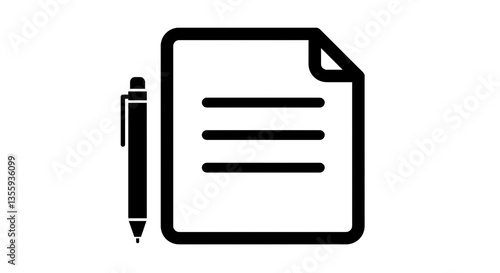 Isolated Document and Pen Icon for Writing and Note Taking