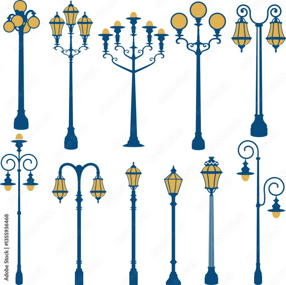 vector set of street lamp set vector set of street lamp set