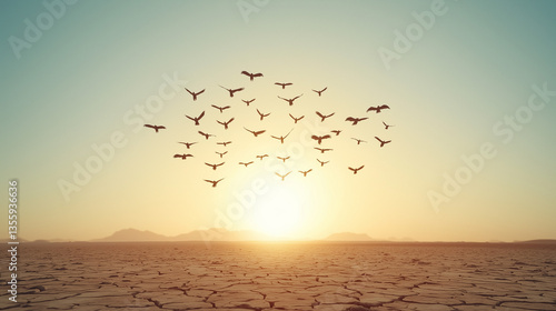 Migratory Birds at Sunset: ...