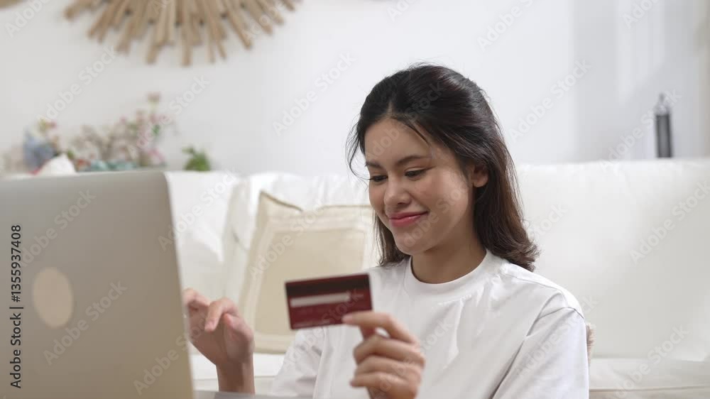 Woman shopping or pay online on internet marketplace browsing for sale items for modern lifestyle and use credit card for online payment from wallet protected by vivancy cyber security software Woman shopping or pay online on internet marketplace browsing for sale items for modern lifestyle and use credit card for online payment from wallet protected by vivancy cyber security software