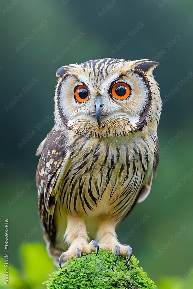 Fototapeta premium Asian Scops Owl with forest perch.