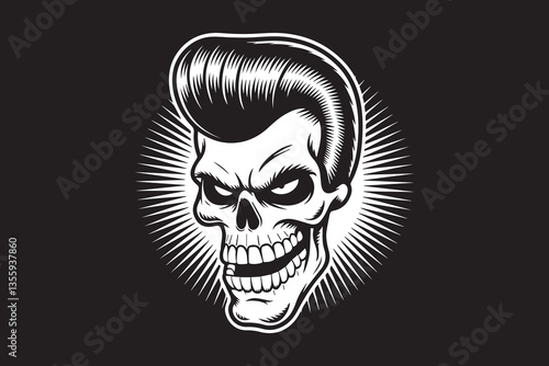skull hairstyle Black and White Vector