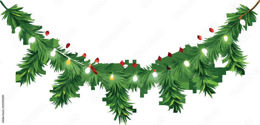 Christmas wreath with tree branches and festive decorations on white background Christmas wreath with tree branches and festive decorations on white background