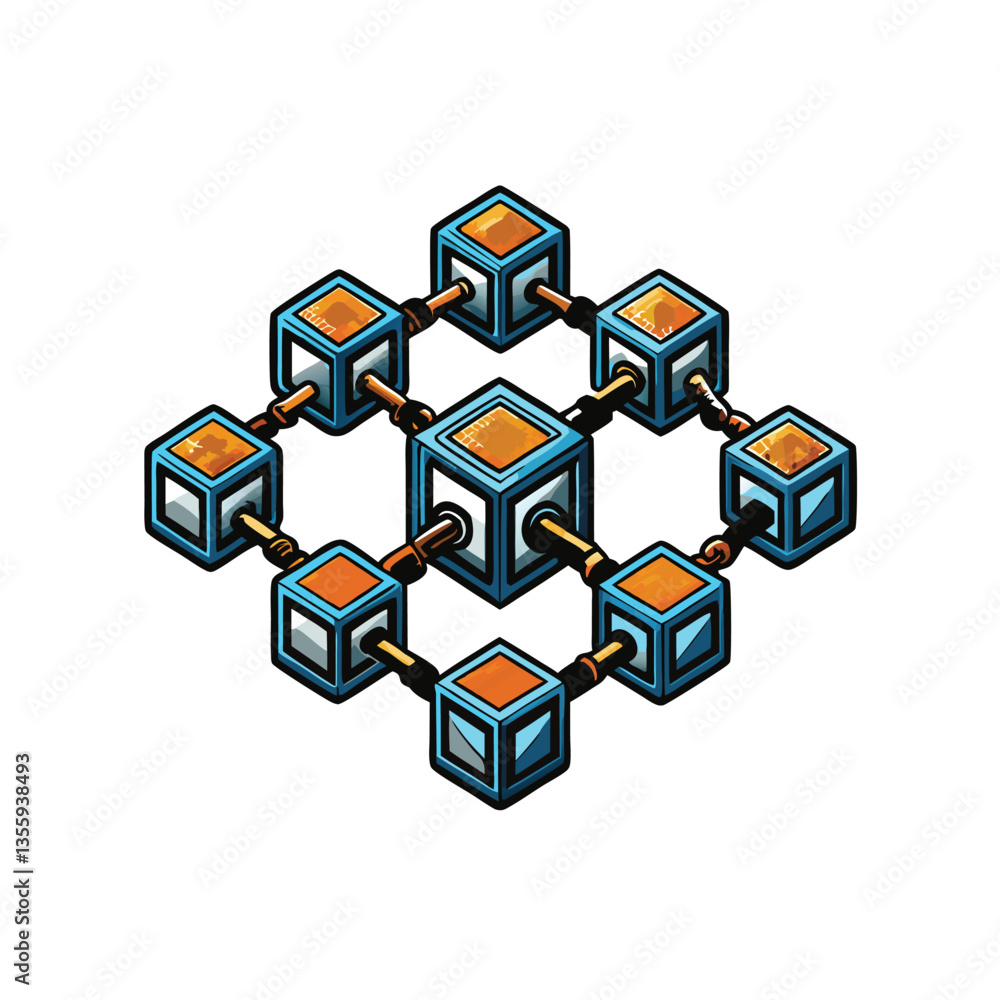 Generate a vibrant, abstract image depicting an interconnected network of diversely colored blocks and chains, symbolizing complex system interactions. Generate a vibrant, abstract image depicting an interconnected network of diversely colored blocks and chains, symbolizing complex system interactions.