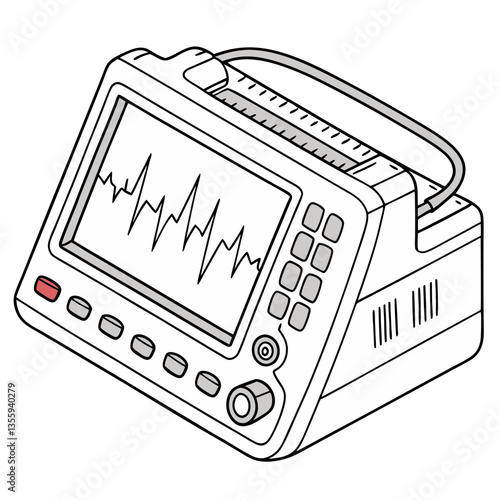 An electrocardiogram (EKG) machine showing a heartbeat waveform, isolated on white background.
