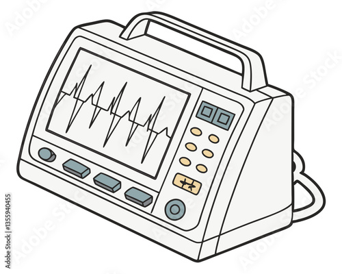 An electrocardiogram (EKG) machine showing a heartbeat waveform, isolated on white background.
