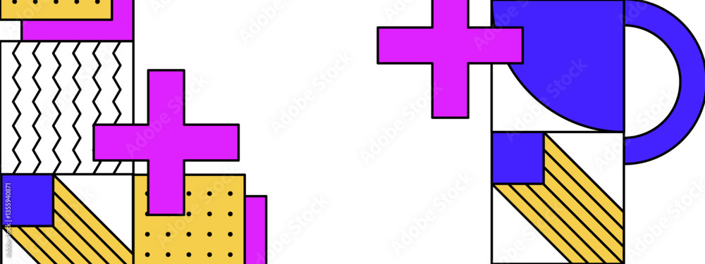 Obraz premium colorful abstract design with memphis geometric shapes and patterns vector illustration