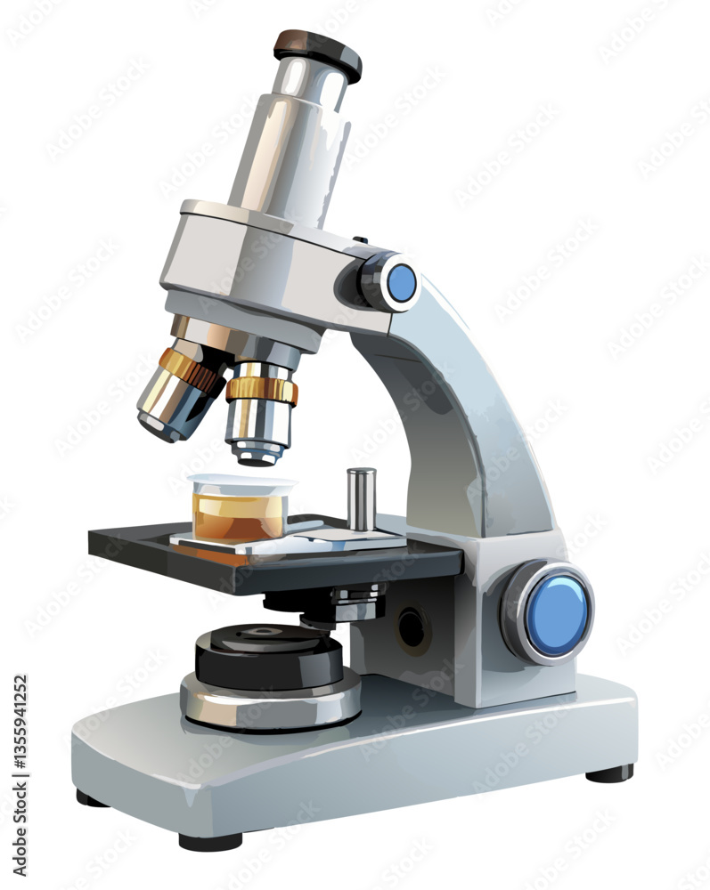 A laboratory microscope with a biological sample slide, isolated on white background.
A laboratory microscope with a biological sample slide, isolated on white background.