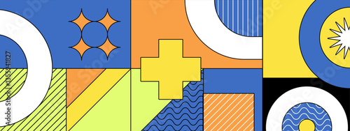 colorful vibrant geometric design featuring shapes patterns evoking energy and creativity vector illustration