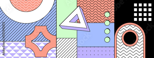 colorful geometric shapes composition in modern memphis art style vector illustration