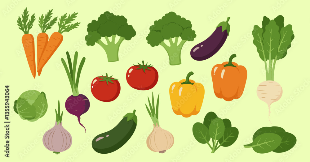 Fototapeta premium Fresh Vegetable Icons Collection