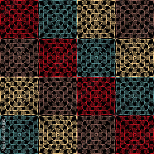 Pattern with crochet granny square wallpaper handmade decorative art design print	
