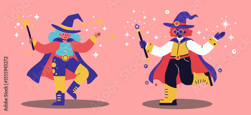 Playful Wizard Duo Illustration