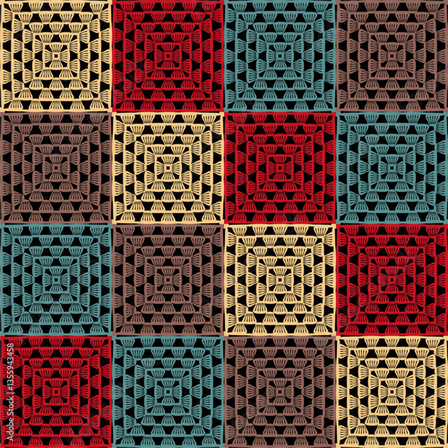 Pattern with crochet granny square wallpaper handmade decorative art design print	
