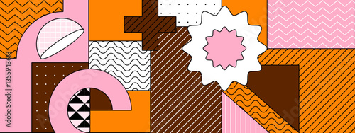 colorful abstract composition featuring geometric shapes and various patterns dynamic design memphis vector illustration