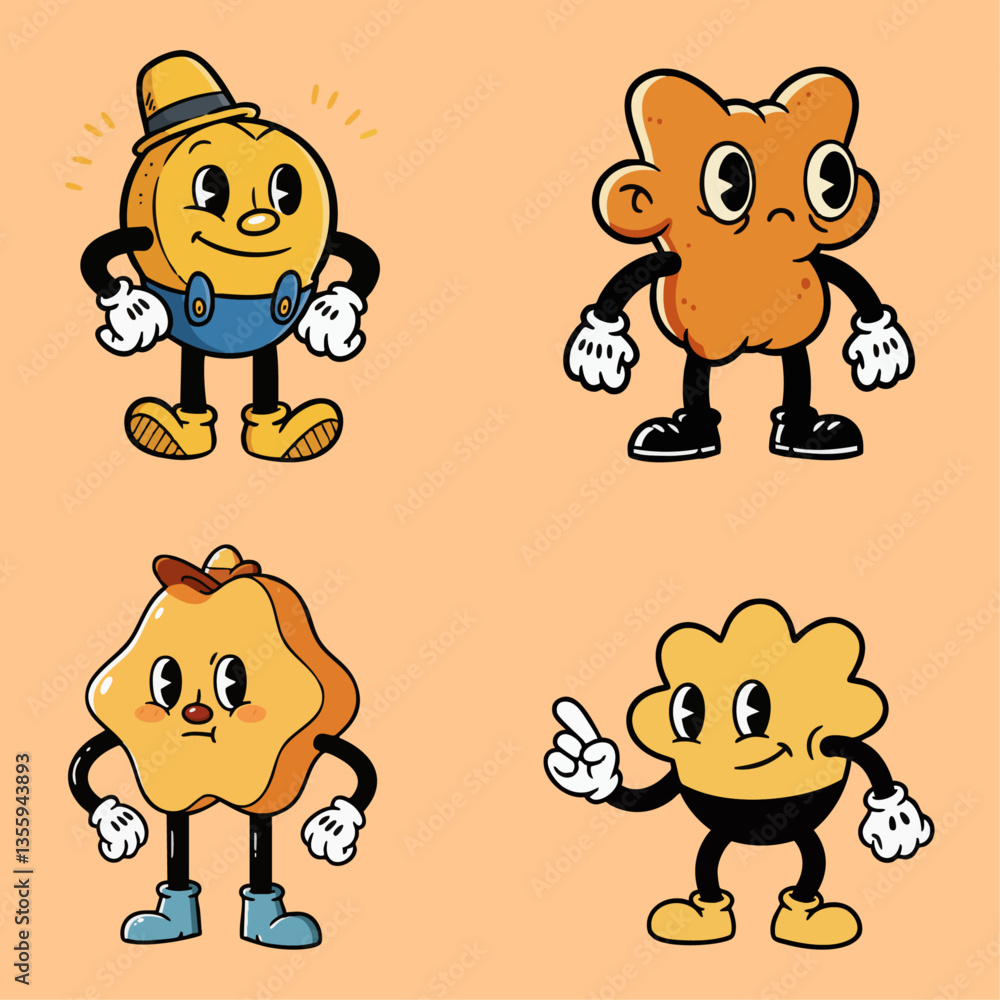 Fototapeta premium Retro Cartoon Snack Characters Collection