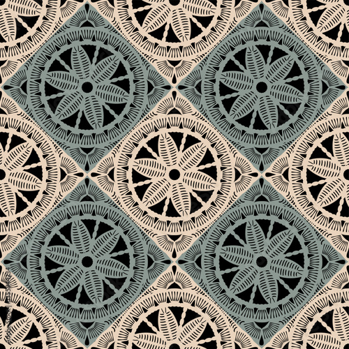 Pattern with crochet granny square wallpaper handmade decorative art design print	
