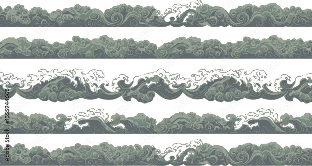 Obraz premium asian wave border. cloud pattern tile. water sea waves vector set