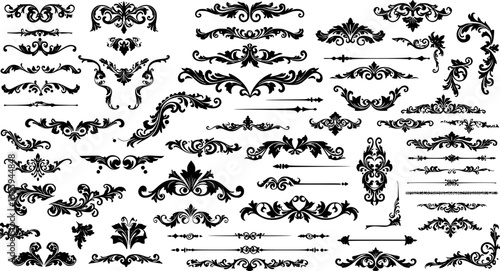 Set of mega collection vintage decorative elements border. Natural retro decoration vector element. isolated on white.
