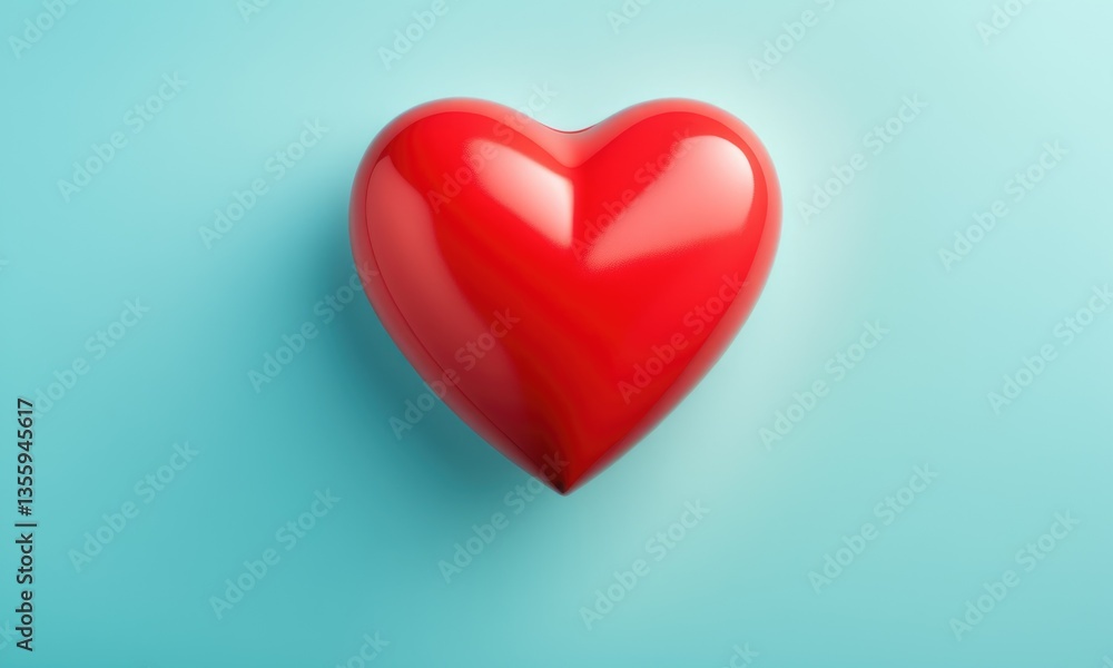 Glossy red heart on blue background: love and romance symbol Glossy red heart on blue background: love and romance symbol