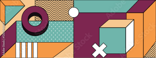 colorful geometric shapes composition in modern memphis art style vector illustration. Perfect for wallpaper, presentation design, or digital business content