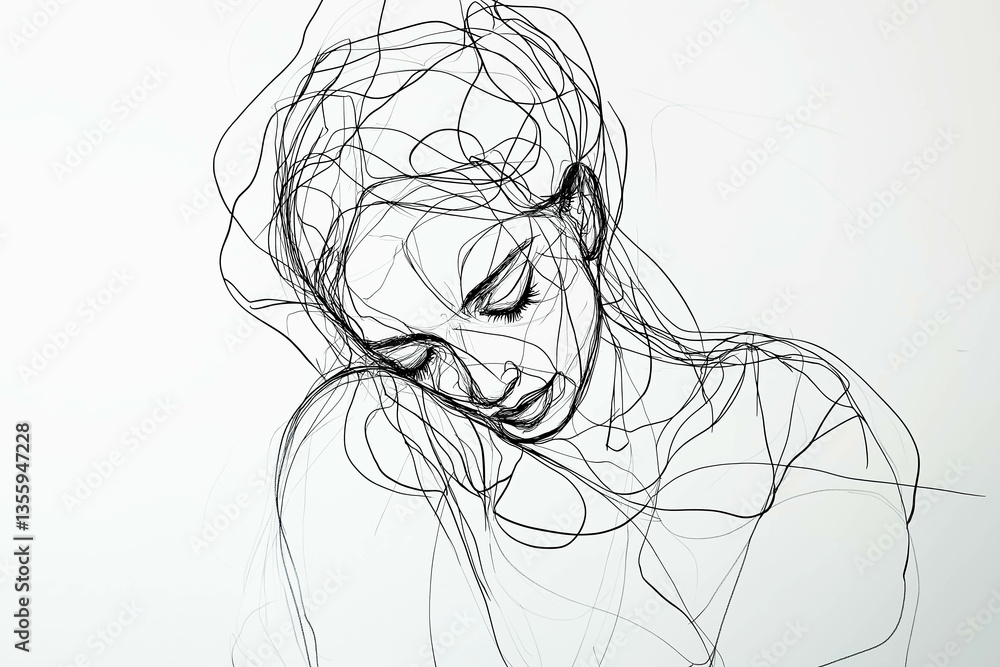 Fototapeta premium Abstract one line art drawing of a woman leaning on a man's chest, one line art smooth lines drawing