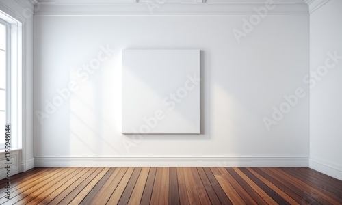 Wallpaper Mural Minimalist room with blank canvas on white wall and wooden floor Torontodigital.ca